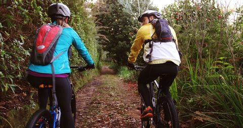 Two Cyclists Enjoying Mountain Trail Adventure in Nature - Download Free Stock Images Pikwizard.com