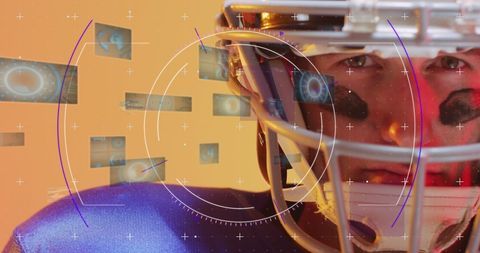 Futuristic Data Interface with American Football Player