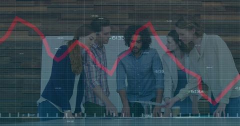 Diverse Team Analyzing Financial Trends with Data Visualizations