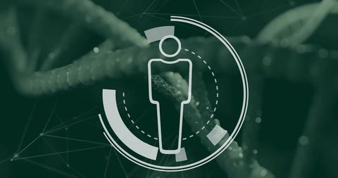 Futuristic human data interface with dna helix and hud rings for biotech visualization