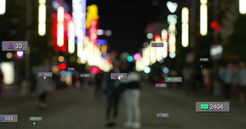 Blurred City Lights with Social Media Connections Concept