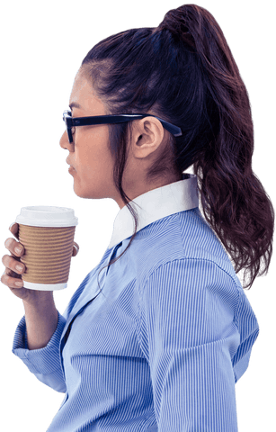 Businesswoman with Disposable Cup on White Background