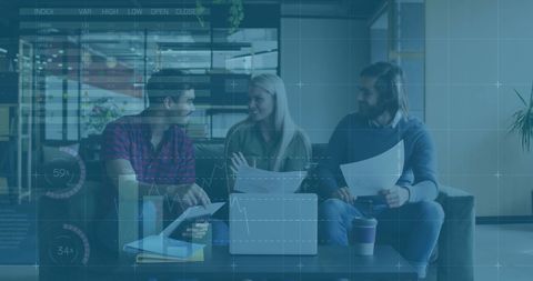 Analysts Collaborating with Financial Graph Overlay