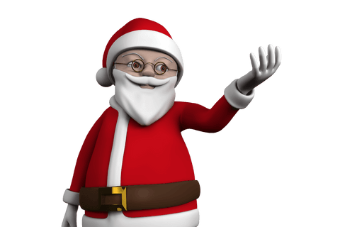 Transparent 3D Santa Claus Cartoon Waving Arm Magic Christmas Style