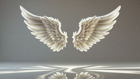 Elegant decor floating white angel wings in modern gallery