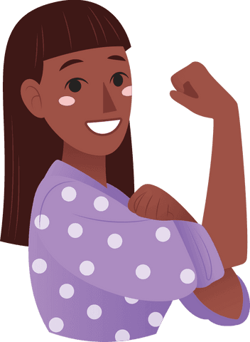 Confident Woman Clenching Fist on Transparent Background