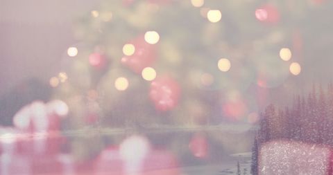 Blurred Christmas Tree Lights Over Winter Landscape