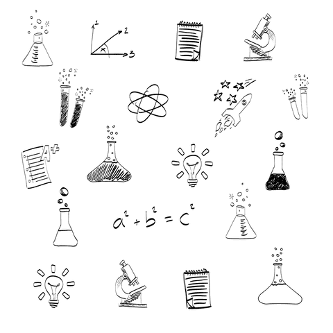 Science and chemistry icons on transparent background