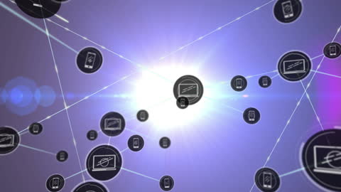 Digital Network Icons Connected in Abstract Background