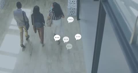 Business Professionals Walking with Dynamic Communication Elements