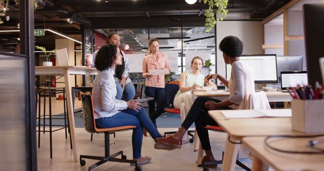 Diverse Female Team Collaborating in Modern Office Workspace - Download Free Stock Images Pikwizard.com