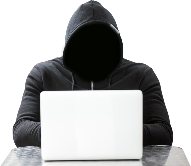 Hacker Wearing Black Hooded Outfit Using Laptop Transparent Background - Download Free Stock Videos Pikwizard.com