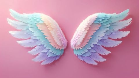 Pastel angel wings against pink background
