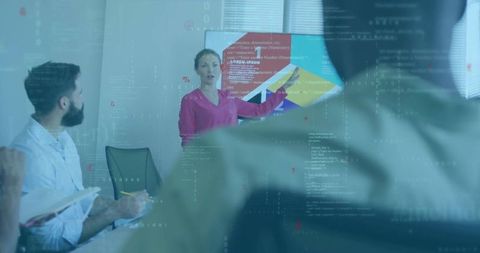 Businesswoman Presenting to Team in Modern Conference Room
