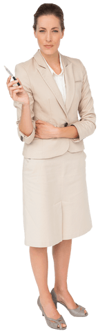 Confident Businesswoman with Pen Transparent Background
