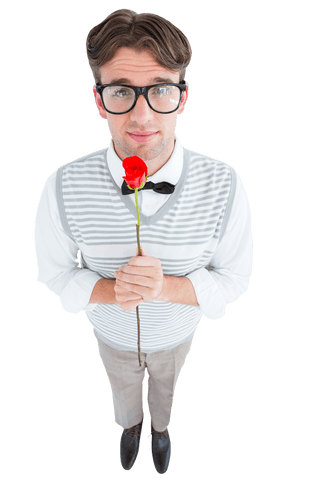 Adorkable Hipster Holding Rose Showing Romantic Gesture Isolated - Download Free Stock Videos Pikwizard.com
