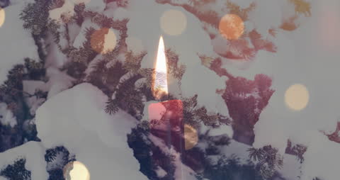 Candlelight in Snowy Forest with Artistic Bokeh Effect