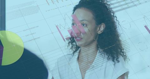 Blended Finance and Businesswoman Examining Data