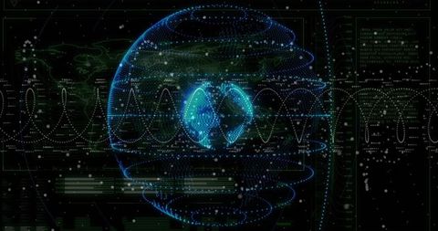 Rotating Holographic Data Orb Emitting Neon Cyan Wireframe and Glowing Dual Lobes