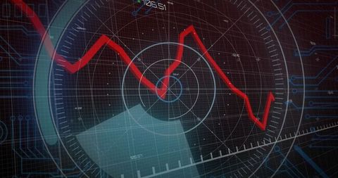 Displaying Radar Grid with Red Jagged Trend Line on Futuristic HUD Analytics Interface
