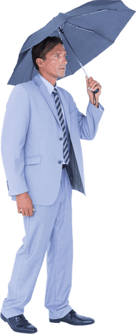 Transparent Businessman Standing with Umbrella Pose