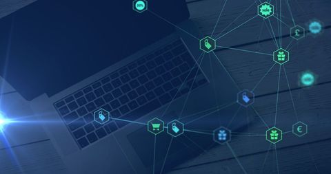 Laptop Enveloped in Digital Icons Illuminating Networking Concepts - Download Free Stock Images Pikwizard.com