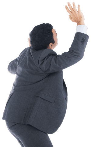 Businessman reaching upward on transparent background