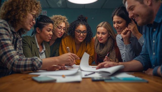 Diverse Team Collaborating over Business Documents in Meeting Room