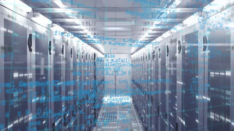 Data Stream and Code Overlay in Tech Server Room