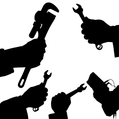 Silhouette hand tools on transparent background stock photo