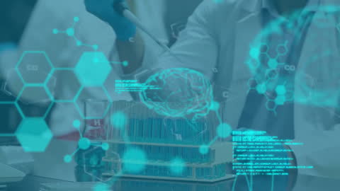 Scientist Analyzing Data with Virtual Interface in Scientific Laboratory