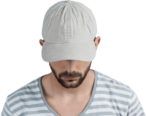 Caucasian Man With Beige Hat and Striped Shirt on Transparent Background