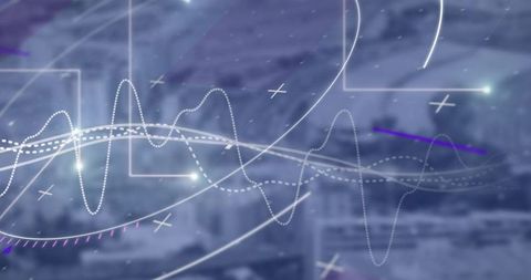 Abstract Financial Chart Overlay on Blurred Cityscape