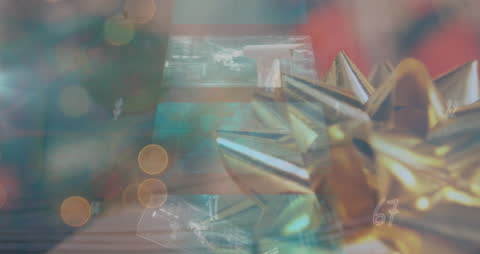 Futuristic Data Processing Overlaid on Christmas Gift Box