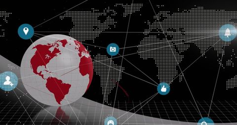 Digital Globe with Network Icons on World Map Achieving Global Connectivity - Download Free Stock Images Pikwizard.com