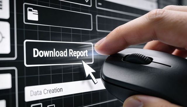 Clicking Download Report Button with Mouse and Fingertip on Digital User Interface