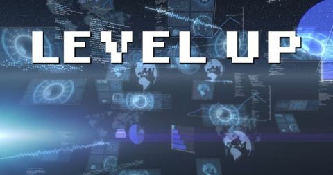 Level up text on futuristic digital interface background