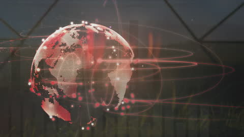 Digital Network Globe with Cityscape Background