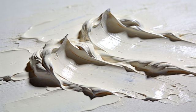 Sculpting Off-White Paint Peaks with Palette Knife Impasto Texture, Glossy Closeup