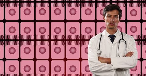 Confident Doctor with Medical Background of Cells