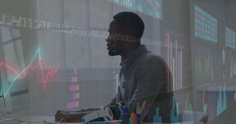 Business analyst analyzing financial data with dynamic charts