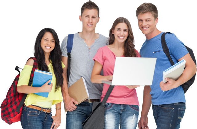 Diverse Group of Smiling Students with Laptop, Transparent Background - Download Free Stock Videos Pikwizard.com