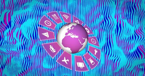 Digital globe with media icons representing global connectivity