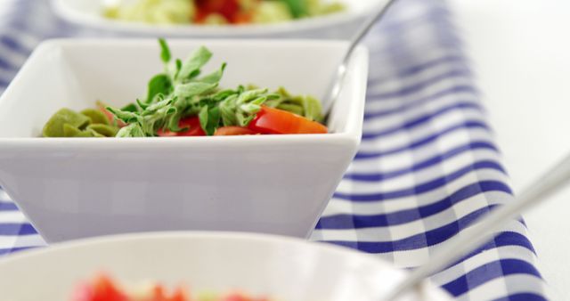 Fresh Salad in White Bowl on Checkered Tablecloth - Download Free Stock Images Pikwizard.com