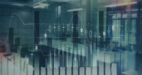 Financial Data Trends Overlay in Modern Office Environment