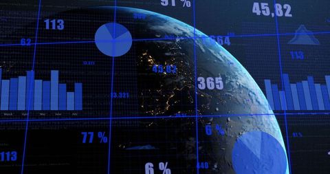 Global data analytics visualization with rotating earth