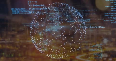 Futuristic Data Visualization Over City Lights