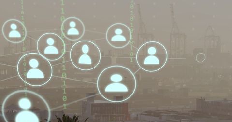 Digital networking overlay in industrial cityscape