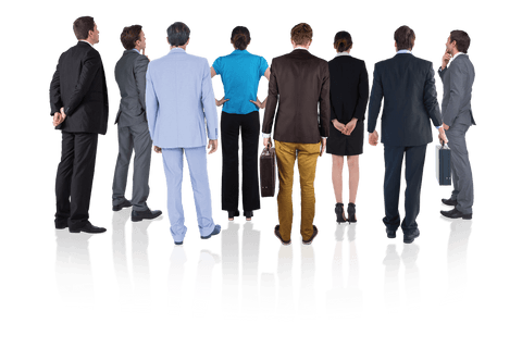 Transparent background of rear view diverse business professionals