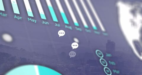 Digital analytics display over urban cityscape for technology concept